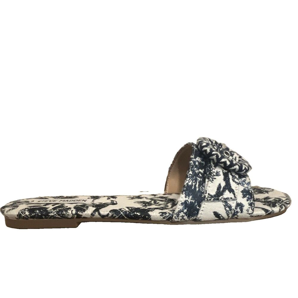Steve Madden Women’s Blue/White Floral Bow Slide Sandals Slip-On US 10